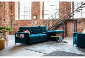 Zamatová rozkladacia rohová pohovka v petrolejovej farbe (pravý roh) Lofty Lilly – Miuform