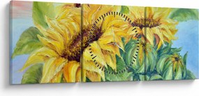 Obraz rozkvitnutých slnečníc (s hodinami) (90x30 cm)