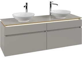 VILLEROY &amp; BOCH Legato závesná skrinka pod dve umývadlá na dosku, 4 zásuvky, s LED osvetlením, 1600 x 500 x 550 mm, Soft Grey, B600L0VK