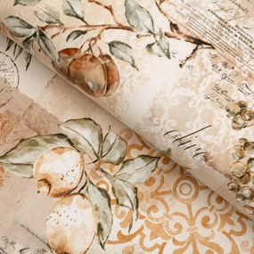 PVC obrus Vintage citróny a olivy na hnedobéžovom PV-102 - metráž š. 140 cm