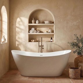 Rea FERRANO Slim, voľne stojaca vaňa 1600×800×720 mm, biela, biela krytka odtoku, REA-W0081