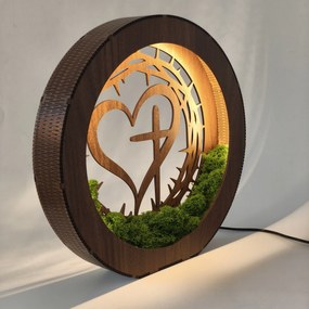 Stmievateľná LED lampa Srdce s krížom | JEZUE: HDF - Orech 20 cm 4780-115105 LED0609