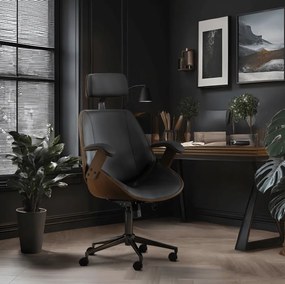 Vintino kancelárska otočná stolička ARTUR drevo orech, čierna ekokoža - vintino.sk