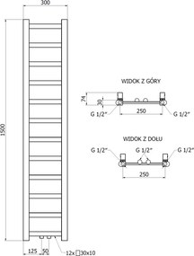 Mexen Bolt, vykurovacie teleso 1500 x 300 mm, 295 W, spodné a stredové, antracitová, W126-1500-300-00-66