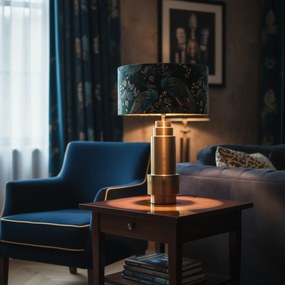 Stolná lampa bronzová s tienidlom z zamatu s farbou pavího peria so zlatom 50 cm - Bruut