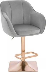 LuxuryForm DESIGN Barová stolička AVOLA VELUR na zlatej hranatej podstave - svetlo šedá