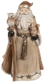 Vianočné dekorácie socha Santa v hnedom kabátiku a so zvieratkami - 14*10*23 cm