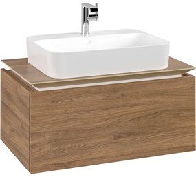 VILLEROY &amp; BOCH Legato závesná skrinka pod umývadlo na dosku (umývadlo v strede), 1 zásuvka, 800 x 500 x 380 mm, Oak Kansas, B75300RH