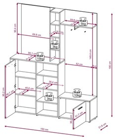 Predsieňová stena so zrkadlom KEVIN hnedá/čierna