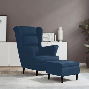 Kreslo wingback s podnožkou modré zamatové 3115930