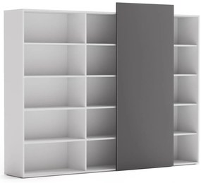 PLAN Skriňa vysoká otvorená dlhá BLOCK White, grafitová