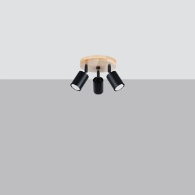 Stropné svietidlo Verdo, 3x čierne kovové tienidlo, (možnosť polohovania), drevo, o