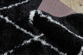 Koberec FLUFFY 2373 shaggy kratka, trellis - antracit / biely