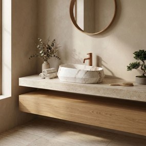 Rea Zoe Travo, umývadlo na dosku 590×380×170 mm, béžová / ecru imitácia kameňa matná, REA-U3540