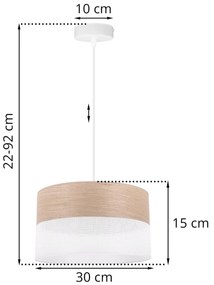 Závesné svietidlo Wood, 1x béžová dubová dýha/biele PVC tienidlo, (fi 30cm)