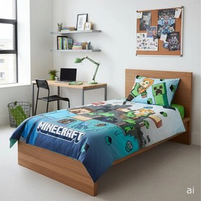 Obojstranné bavlnené posteľné obliečky Minecraft – motív Herný svet - 100% bavlna - 70 x 90 cm + 140 x 200 cm