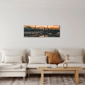 Obraz - prístavné mestečko (s hodinami) (90x30 cm)