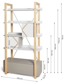 Bellamy Knižnica Pinette biela/sivá/prírodná