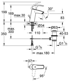 GROHE Eurosmart - Páková umývadlová batéria, veľkosť M, chróm 2339310E