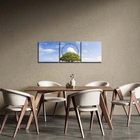 Obraz pláže so stromom (s hodinami) (90x30 cm)