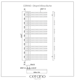 Cerano Burke, vykurovacie teleso 1200x500 mm, 562W, pripojenie D5, čierna matná, CER-CER-429634