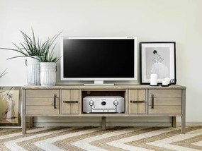 Široká rustikálna drevená skrinka pod TV s 2 zásuvkami a dvierkami 180x47x53 cm