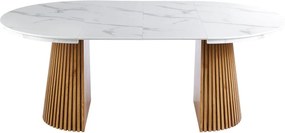 Vintino Jedálenský stôl NEVIO 120–160–200 × 120 cm – biely mramor / dub