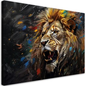 Obraz na plátně, Lev na tmavém pozadí - 100x70 cm