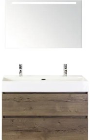 Kúpeľňový nábytkový set Maxx XL 100 cm s keramickým umývadlom 2 otvormi na kohúty a zrkadlom s LED osvetlením Tabacco
