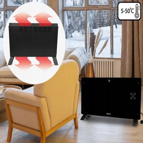 Sklenený konvekčný ohrievač Eco Wifi termostat 2000W čierny