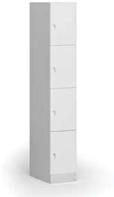 Šatníková skrinka s úložnými boxmi, 4 boxy, 1850 x 300 x 500 mm, cylindrický zámok, laminované dvere, biela