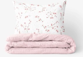 Goldea krepové posteľné obliečky duo - kvitnúce sakury s púdrovo ružovou 150 x 200 a 50 x 60 cm