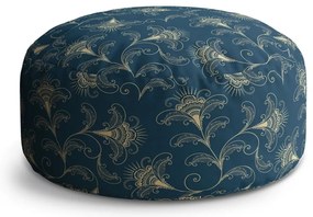 Taburet Circle vintage ornamenty, zlatá / modrá