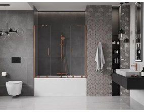 Mexen Velar Duo, 2-krídlová posuvná vaňová zástena 160 x 150 cm, 8mm číre sklo, ružové zlato profil, 896-160-000-02-60