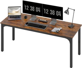 HOMCOM Computer Desk — Industrial-Style Steel Frame for Home Office/Bedroom, 200 x 60 x 75 cm (78.7 x 23.6 x 29.5 in), Rustic Brown | Aosom