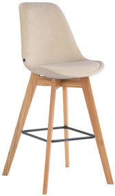 Barová stolička Metz ~ zamat, drevené nohy natura - Krémová