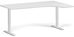Rohový výškovo nastaviteľný stôl, 180x120 cm, 1 motor, L/P, biela podnož, biela