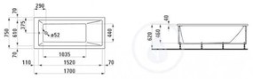 LAUFEN Pro Vaňa s konštrukciou a čelným panelom ľavým, 1700 mm x 750 mm, biela H2319550000001