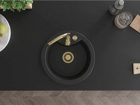 Mexen Diego, granitový drez 488x488x167 mm, 1-komorový, čierna so zlatým sifónom, 6512481000-77-G