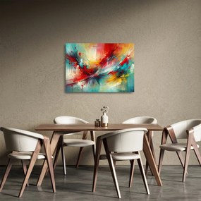 Sklenený obraz – Abstrakcia s červenou (70x50 cm)
