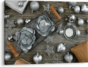 Obraz - strieborné vianočné dekorácie (70x50 cm)