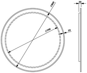 Sapho, SHARON LED podsvietené zrkadlo Ø 80cm s policou, čierna matná, 31255CI-01