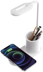 LED Stolná lampa LED/3W/5V s bezdrôtovým nabíjaním biela