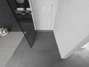 Mexen Kioto L, sprchová zástena Walk-In 110 x 200 cm, 8mm číre sklo čierny vzor, biely profil, 800-110-103-20-77