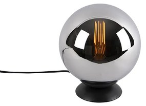 Stolová lampa v štýle art deco čierna s dymovým sklom - Pallon