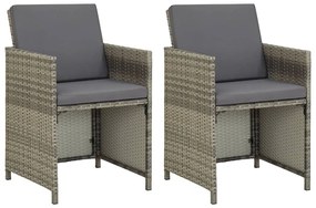 Záhradné stoličky 2 ks s podložkami polyratan sivé