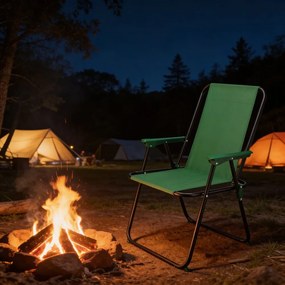 Skladacia záhradná, kempingová stolička – zelená stolička na ryby