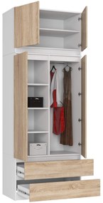Šatníková skriňa s nadstavcom Star 90 cm biela/dub sonoma