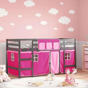 Detská vyvýšená posteľ závesy ružová 90x190 cm masívna borovica 3206981