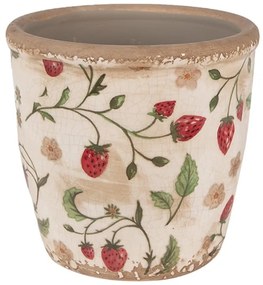Béžový keramický obal na kvetináč s jahôdkami Wild Strawberries S - Ø 13*13 cm